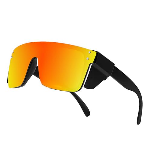 Z87 Polarized Wraparound Safety Sunglasses, UV400 Protective Eyewear for Work and Outdoors - color: Matte Black Orange Mirror