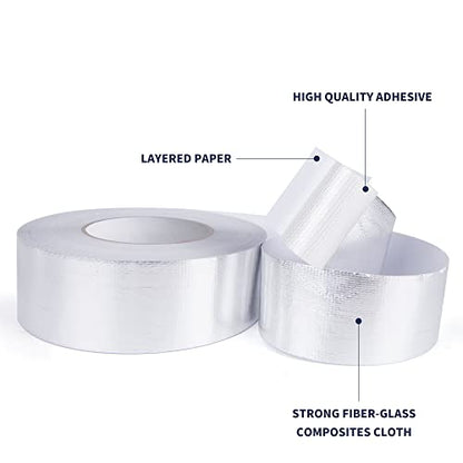 TAPEBEAR Fiberglass Aluminized Foil Tape 4inch x 65Yards, Heat Shield Thermal Barrier Adhesive Backed Heat Reflective Tape Cool Tape for Air Dryer Vent, HVAC, Heating Unit, Auto, Pipe, 196Ft - size: 4inch x 65yard