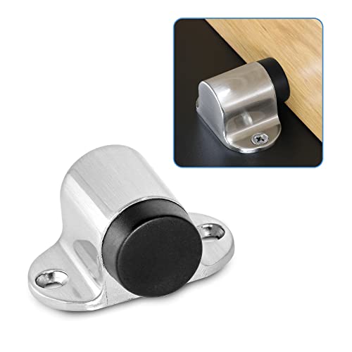 Floor Mount Door Stopper, Heavy Duty Door Stop Brushed Nickel Doorstop with Rubber Bumper & Stainless Steel Screws, 1.06 Inch Height - color: Brushed Nickel