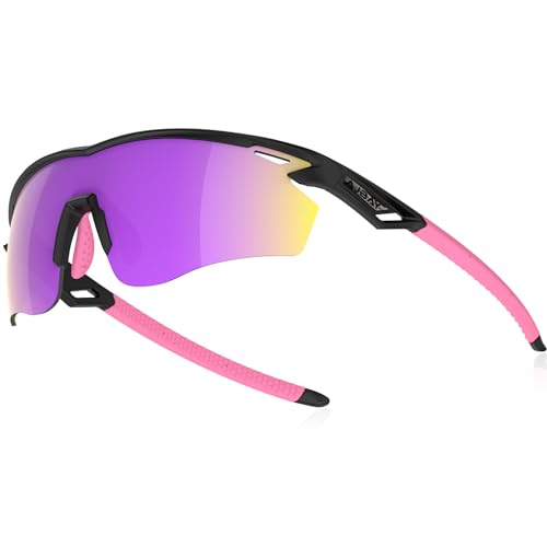 Polarized Sports Sunglasses for Men Women,Wrap Around Sun Glasses for Running Cycling Baseball Fishing Golf Hiking - color: Black Pink