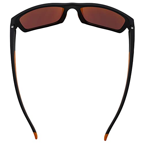 Alpha Omega AO4 Wraparound Sports Motorcycle Sunglasses Riding Glasses for Men or Women Black Frame w/Orange Mirror Lens