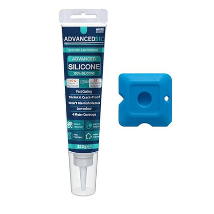 Silicone Caulk with Finishing Tool – Waterproof Silicone Sealant for Bathroom, Kitchen, Windows, and Exterior Sealing Applications | White 4 oz - color: BRIGHT WHITE
