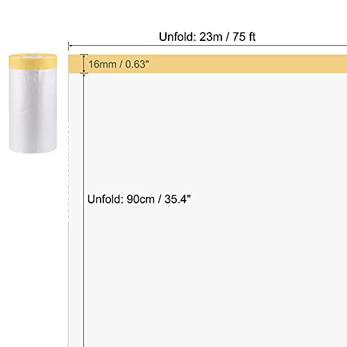 uxcell Pre-Taped Masking Film, 35.4 in x 75 Ft, Plastic Drop Cloth with Low-Tack Painters Tape for Painting Protection - size: 35.4 in x 75 Ft