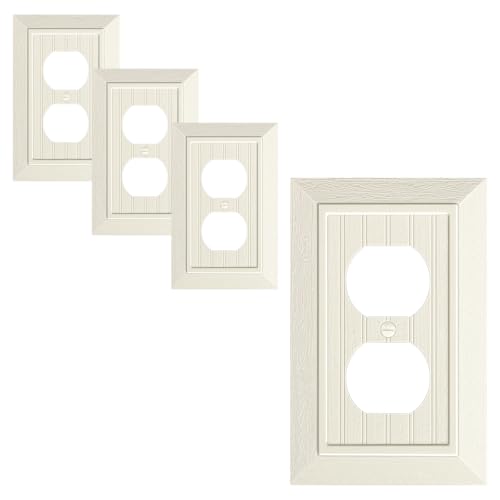 4-Pack Classic Beadboard Duplex Outlet Cover Plate, Decorative Unbreakable Polycarbonate Switch Plates and Outlet Covers, Light Almond Wall Plates for Electrical Outlets, 1 Gang Receptacle Cover - color: Light Almond, size: 1 Duplex 4PK