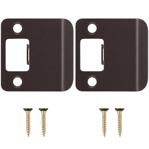 2 Pack Extended Strike Plate Round Corner Extended Lip Doors Strike Plate Extender 2-1/4" x 1-3/4", (2-1/4" Overall Length)(2.25 x 2.25 Inch,Brown) - color: Brown