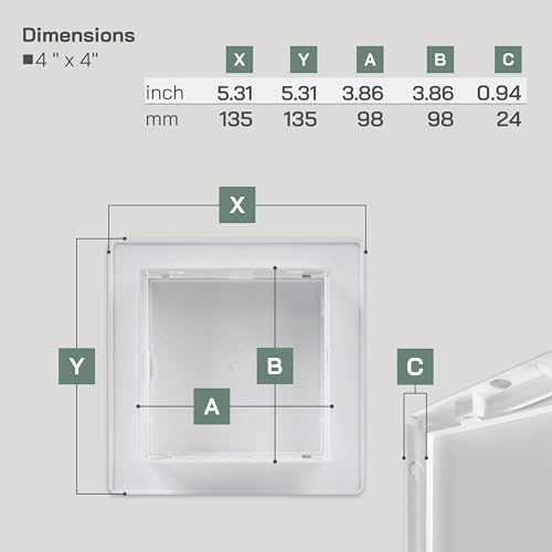Vent Systems 4 x 4 Inch (Cut-Out) White ABS Plastic Access Panel - Access Door for Drywall, Wall, Ceiling - Electrical, Plumbing Service Wall Hole Cover - Inspection Door - 5.3 x 5.3 Inch (Outer) - size: 4 X 4 Inch / 100 X 100 Mm