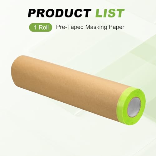HARFINGTON Pre-Taped Masking Paper, 24" x 49 ft Paint Adhesive Protective Paper Painter Tape and Drape for Masking Auto Body Covering Wall Skirting Frames, Green - color: Green, size: 24 IN x 49 FT