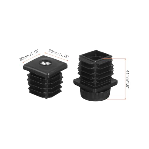 uxcell 4 Set Leveling Feet, 30x30mm Plastic Adjustable Furniture Leg Leveling Rectangle Tube Insert Screw-in Glide Levelers Fit Hole 30mm for Table Chair Furniture, Black - size: 30x30mm