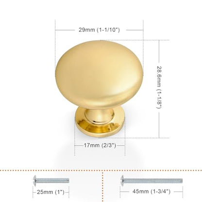 Probrico (5 Pack Gold Cabinet Knobs Round Drawer Handles 1-3/16 inch(29.5mm) Diameter Single Hole Cabinet Pulls Kitchen Cabinet Hardware - color: Gold