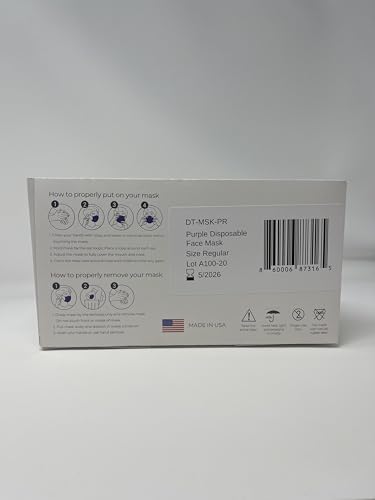 DEMETECH ASTM Level 3 Protective 3-Layer Face Mask, Ear-Loop Style, Adult Mask - color: Purple - 50 Pack