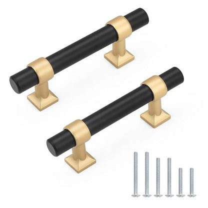 5Pack Hole Centers 2.5inch(64mm) Black Cabinet Handles with Gold Champagne Base T Shaped Kitchen Cabinet Pulls Hardware Pull Handle for Cabinets Dressers 4inch Total Length - color: Black with Champagne Gold Base, size: Hole Centers: 2.5inch
