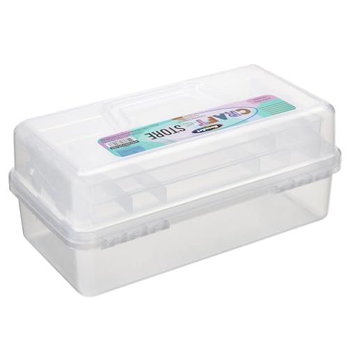 RoseArt Multi-Layer Plastic Dividing Craft Storage Box - Portable Handled Art Supply Organizer, Utility, Tool, Medicine, Craft Box Clear - Made in U.S.A