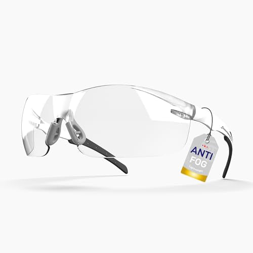 Classic Safety Glasses ANSI Z87.1 – Anti-Fog, UV, Impact & Scratch Resistant – Clear Wraparound for Work, Pickleball, Racquetball – No-Slip Nose Grip – White - color: White/Black, size: Classic Fit