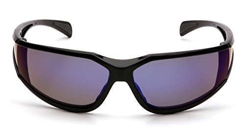 Pyramex Exeter Safety Eyewear - color: Glossy Black Frame/Blue Mirror Anti-fog Lens