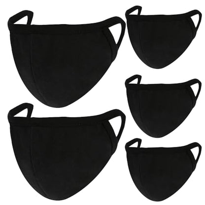 comfso 5 Pack Soft Cloth Black Face Masks with Nose Bridge Wire Breathable Dust proof Cotton for Adult Women Men Reusable Washable