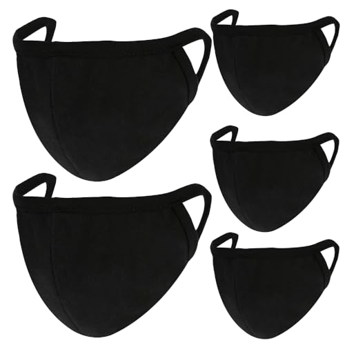 comfso 5 Pack Soft Cloth Black Face Masks with Nose Bridge Wire Breathable Dust proof Cotton for Adult Women Men Reusable Washable