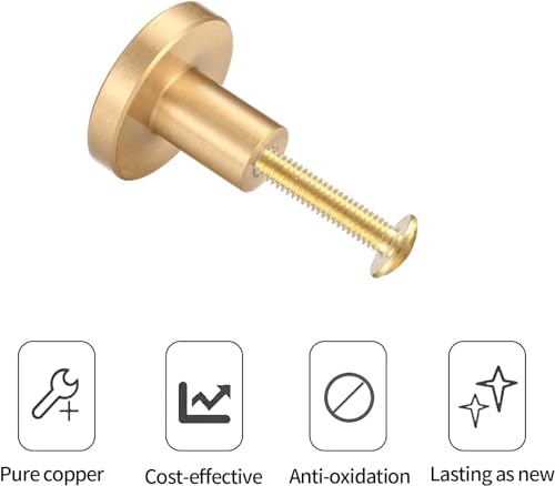 Gold Cabinet Knobs, 6 Pcs Brushed Brass Round Kitchen Cabinet Hardware Pulls Knobs Gold for Dresser Drawer Cupboard Furniture Closet Wardrobe Door Knobs Handles, with Screwdriver, 20x30 mm - size: 30mm/1.18inch (6 Pcs Brass)