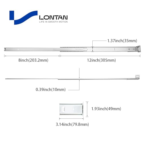 LONTAN 5 Pcs Center Mount Drawer Slides Bottom Mount for Cabinet and Dresser 12 Inch Heavy Duty Drawer Rails 8" Extension Glide Track - size: 12 Inch