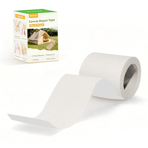 Besezx Canvas Repair Tape,Outdoor Gear Patch, 3x79 Inches,Waterproof Self-Adhesive Fabric Repair Tape for Repairing Boat Covers,Sun Shades,Sofas,Tents,Lounge Chairs,Awnings (Off White) - color: Off White, size: 3*79 inch