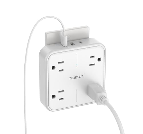 TESSAN Multi Plug Outlet Extender, Surge Protector Splitter with 3 USB (1 USB C Port) Wall Charger, Multiple Expander for Travel, Home, College Dorm Room, White - style: 1 USB C (White)