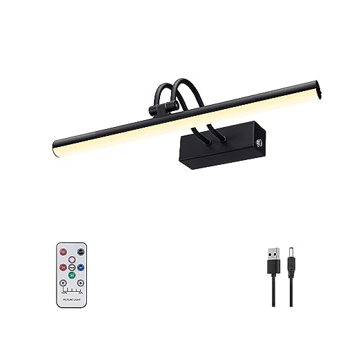 RAIFOOLLY Picture Light, Picture Lights for Wall Cordless, 13inch Picture Lights with Timer and Dimmable, 5000mAh Battery Wall Lights for Display Gallery Painting Art Frame Portrait - Black Metal - color: Black, size: 13"