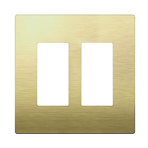 LIDER Double Decorator Metal Wall Plate, Temperature and Impact Resistant, Stainless Steel, Screwless Cover, Modern Upgrade, Mid-Size 2-Gang 4.88” x 4.92”, Brushed Brass, LSMWP-32M-BB - color: Brushed Brass, size: 2 Gang