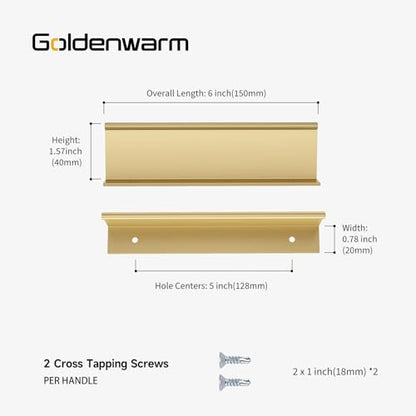 goldenwarm 5 Pack Gold Finger Edge Pulls Drawer Finger Pulls Champagne Gold Kitchen Hardware Handles Bedroom Dresser Drawers,5in Hole Center - color: Matte Gold, size: 5-1/16in(128mm) Hole Centers