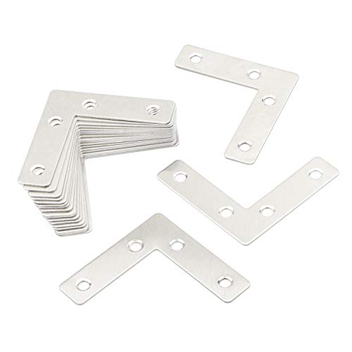 4 Holes Angle Plate Corner Brace Flat L Shape Repair Bracket Connector Fixing Repair Plated Joint Bracket Wooden Furniture Fixture Protector 60mm x 60mm / 2.36 x 2.36 inch, Pack of 20