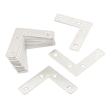 4 Holes Angle Plate Corner Brace Flat L Shape Repair Bracket Connector Fixing Repair Plated Joint Bracket Wooden Furniture Fixture Protector 60mm x 60mm / 2.36 x 2.36 inch, Pack of 20