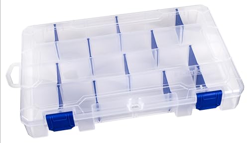 Flambeau Outdoors 4007 Tuff Tainer Fishing Tackle Box with Zerust Anti-Rust Dividers - Includes 12 Dividers, 24 Compartments, Clear Fishing Lure Organizer - 11" x 7.25" x 1.75"