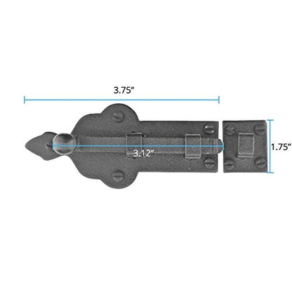 Renovators Supply Manufacturing Slide Bolt Latch 3 3/4 in. Black Wrought Iron Ball Tip Style Slide Bolt with Mounting Hardware - size: Pack of 1, style: 3.75 inch - Ball Tip