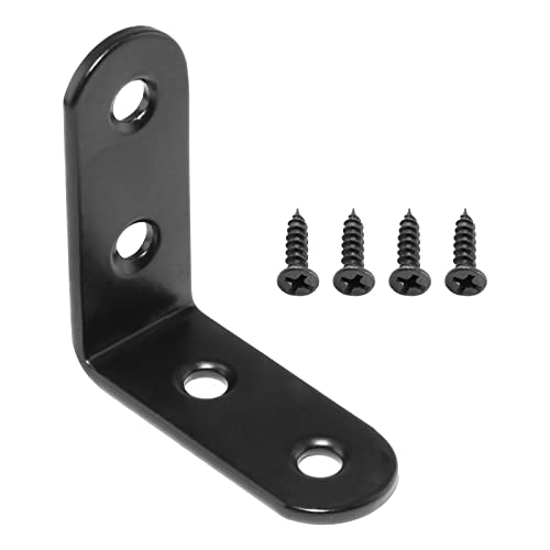 20 Pcs Black Corner Brace L Bracket, 40mm Stainless Steel Right Angle Brackets, Metal Joint Right Angle Bracket for Wood, Furniture, Shelves with Screws (1.5 Inch Black) - color: Black-Round hole, size: 1.5"-40mm