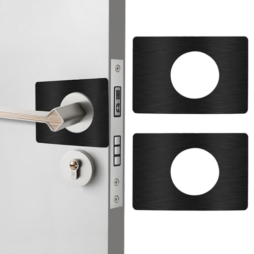 Door Reinforcement Plate, 2 Pcs Stainless Steel Repair Backplate, Black Door Handle Fixing Cover Filler, Easy Installation Kit to Secure Handles and Deadbolts - color: Black