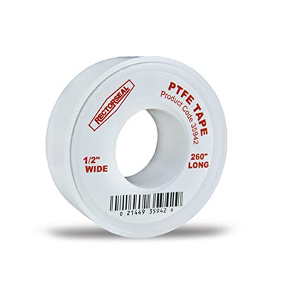 Rectorseal PTFE Tape 35942 Pipe Thread Sealant, Pure PTFE, Plumbing, 1/2x260