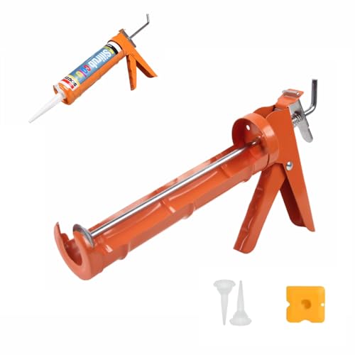 Caulking Gun with Nozzles and Seam Scraper, Drip Free Caulkking Gun for use with caulks sealants and adhesives (Red)