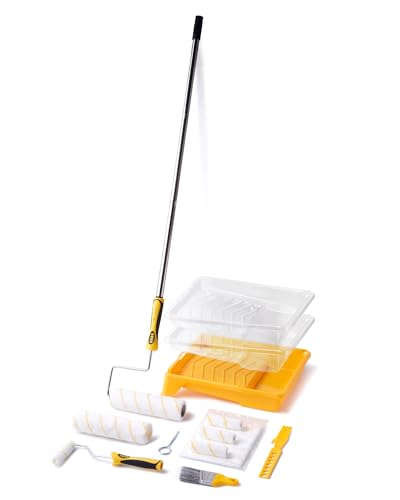 VOOMEY Paint Roller Kit with Extension Pole - 9 Inch Paint Roller with Tray, Mini Paint Roller 4 inch, Small Paint Brush, 16 Piece Complete Painting Tool Set Suitable for House & Wall Painting - style: 16 pcs paint roller kit
