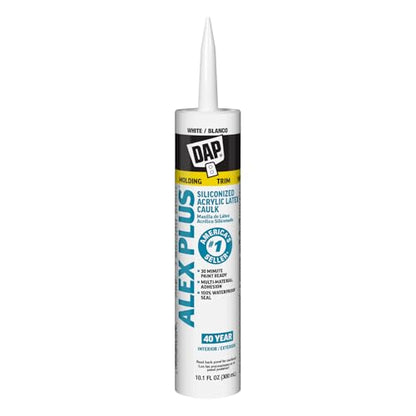 DAP Alex Plus Acrylic Latex Caulk, White, 10.1 Oz (7079818152) - size: 10.1 Oz