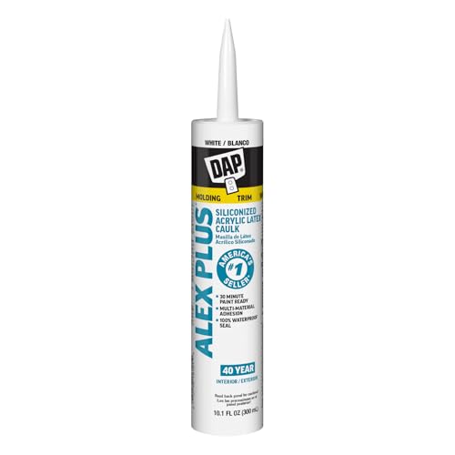 DAP Alex Plus Acrylic Latex Caulk, White, 10.1 Oz (7079818152) - size: 10.1 Oz