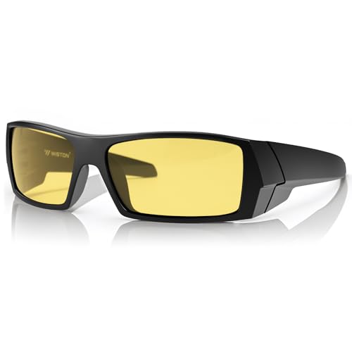WISTON Z87 Sunglasses Wrap Around Sunglasses for Men Rectangular Safety Glasses UV400 for Sport Working 8231 - color: Matte Black/Night Vision