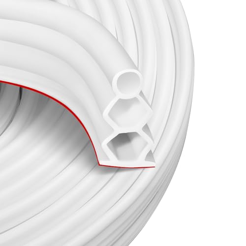 40 Feet Self-Adhesive Rubber Weather Stripping Fits Big Gaps, Extra Thick Rubber Door Weather Stripping Door Seal Strip for Door Frame Door Insulation Strip Waterproof(White) - color: White, size: 40Ft
