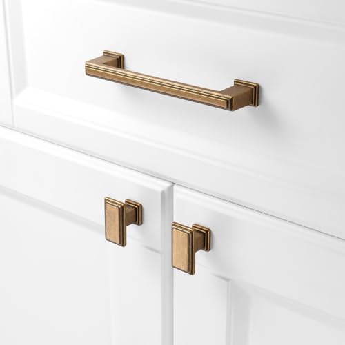 KOOFIZO 10 Pack Antique Brass Cabinet Knobs Brass Drawer Knobs K07 Rectangular Single Hole Cabinet Pulls for Cabinets Drawers Dresser Cupboard Bedroom Closet Bathroom Vanity - color: Antique Brass, size: Knob 01 - 10Pcs