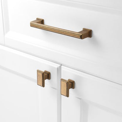 KOOFIZO 10 Pack Antique Brass Cabinet Knobs Brass Drawer Knobs K07 Rectangular Single Hole Cabinet Pulls for Cabinets Drawers Dresser Cupboard Bedroom Closet Bathroom Vanity - color: Antique Brass, size: Knob 01 - 10Pcs