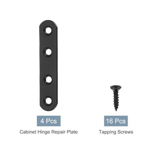 uxcell 4 Set Flat Repair Plates, 0.63 x 3 Inch Stainless Steel Flat Straight Brace Bracket Mending Joining Plates with Screws for Fixing Wooden Furniture Corner, Black