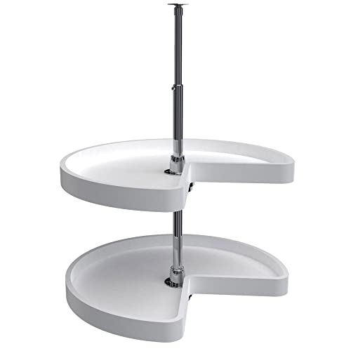 Rev-A-Shelf 24" Kidney Shaped Dual Tier Lazy Susan Organizer for Corner Base Kitchen Cabinets, Plastic Home Storage Shelves, White, 6472-24-11-52 - size: 24 In.