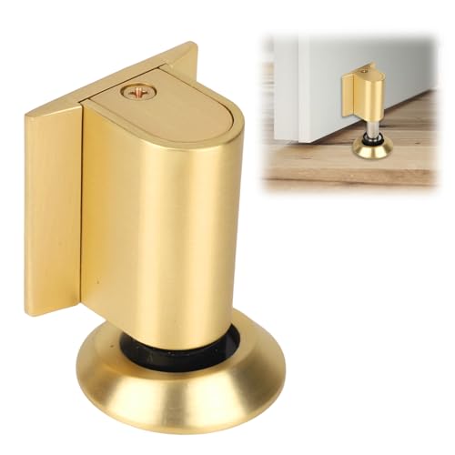 Magnetic Door Wedge Stopper, Heavy Duty No Drill Invisible Door Catch Holder with Screws & Adhesive Floor Mounted Wall & Doors Protector for Home Office (Gold Brushed Color) - color: Gold Brushed Color