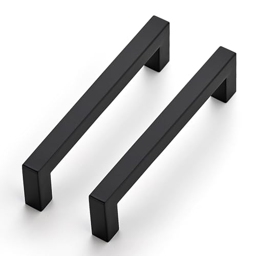JOY DECOR Cabinet Handles, Black Cabinet Pulls, 2 Pack Kitchen Closet Handles 5 Inch, Square Drawer Pulls Stainless Steel Drawer Hardware, 128mm Hole Centers - color: Black, size: 5 in Hole Center