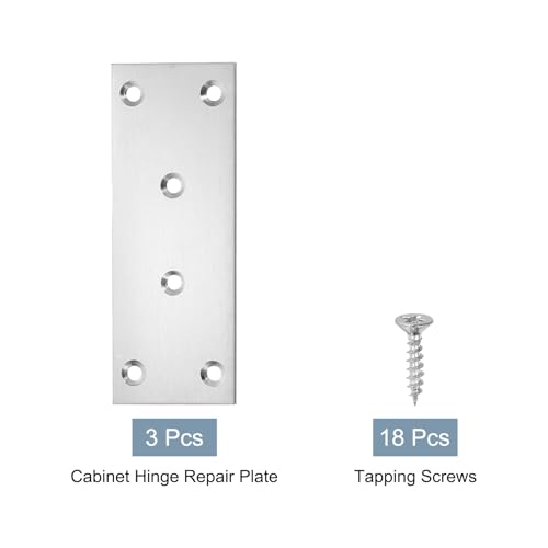 uxcell 3 Set Flat Repair Plates, 1.9 x 5 Inch Stainless Steel Flat Straight Brace Bracket Mending Joining Plates with Screws for Fixing Wooden Furniture Corner, Silver