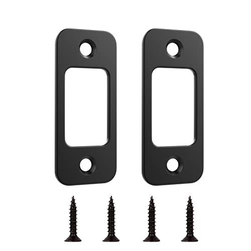 Deadbolt Strike Plate Door Backplate 1" x 2-1/4" Round Corner (Matte Black) with Screws 1-3/8" - 2 Pack - color: 2x Matte Black