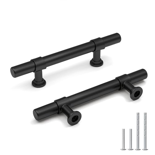 Goldenwarm 10 Pack Black Cabinet Pulls 3 Inch Drawer Pulls Black Cabinet Handles - LST18BK76 Kitchen Drawer Handles T Bar Hardware Kitchen Dresser Hardware for Cupboard Bathroom - color: Black, size: 3 in Hole Center (76mm)
