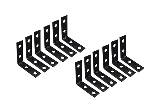 QCAA Angle Bracket Corner Brace Durable Thicker Steel Construction, Black, 2"x2"x5/8" x1.8 mm, Made in Taiwan, 12 Pack - color: Black(2"), size: 12 Pack